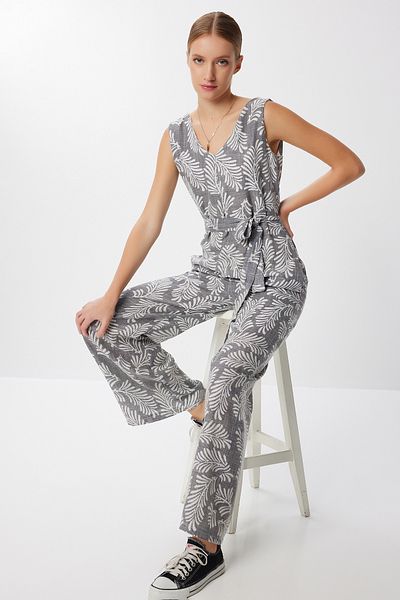 Lovelyİstanbul Patterned Belted Summer Knitted Jumpsuit Lff0038 Black