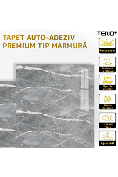 Teno Set 20x Tapet Marmura Premium 3D Teno®, suprafata acoperire 7.2 mp, 60x60 cm, gri inchis