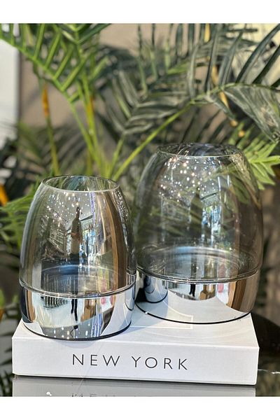 veraev Metal Footed Glass Vase Set of 2