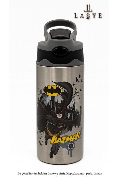 Batman YENİ SEZON LİSANSLI 500ML PİPETLİ ÇELİK MATARA ÖZEL KUTUDA
