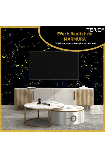 Teno Set 10x Tapet Marmura Premium 3D Teno®, suprafata acoperire 3.6 mp, 60x60 cm, negru/auriu