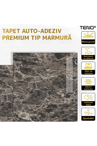 Teno Set 20x Tapet Marmura Premium 3D Teno®, suprafata acoperire 7.2 mp, 60x60 cm, gri maroniu