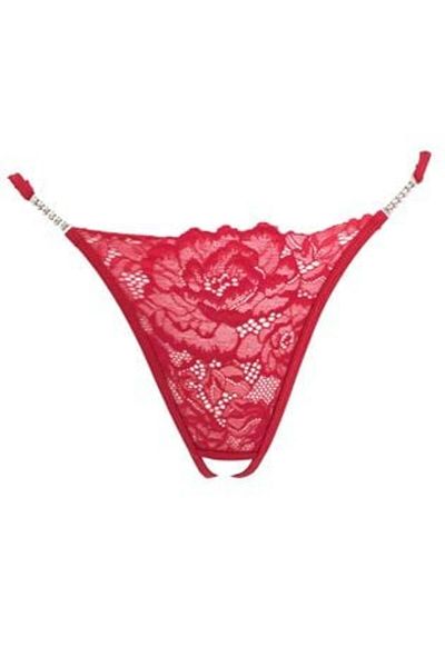 OEM Red G-String with Lace & Silver Strass for Women ONE SIZE 97-102CM