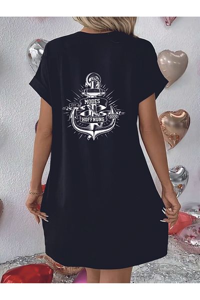 HOFFNUNG Women's Crew Neck Anchor Nad Compass Shirt Dress