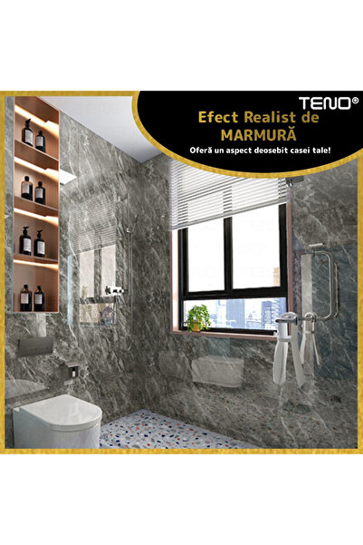 Teno Set 10x Tapet Marmura Premium 3D Teno®, suprafata acoperire 1.8 mp, 30x60 cm, gri inchis