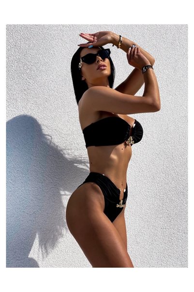 Plaja biz Costume de baie dama , sutien cu pernite de burete detasabil, slip cu talie inalta Euforia Negru