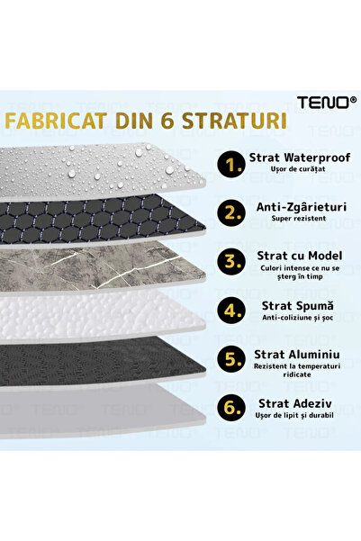 Teno Set 30x Tapet Marmura Premium 3D Teno®, suprafata acoperire 5.4 mp, 30x60 cm, gri