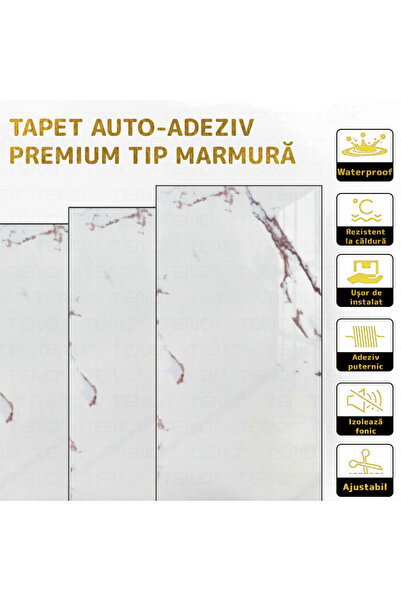 Teno Set 90x Tapet Marmura Premium 3D Teno®, suprafata acoperire 16.2 mp, 30x60 cm, alb