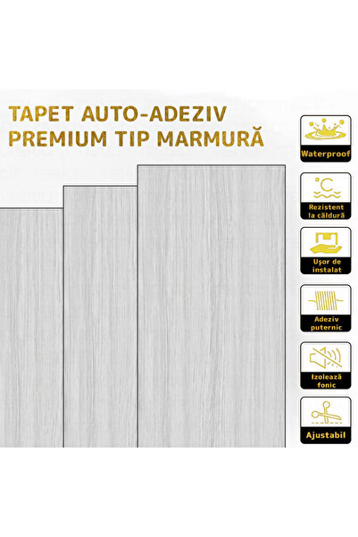 Teno Set 10x Tapet Marmura Premium 3D Teno®, suprafata acoperire 1.8 mp, 30x60 cm, gri deschis