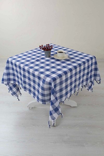 PRATİKOBA Checkered Fringed Blue Table/picnic/tablecloth 165x170 Cm