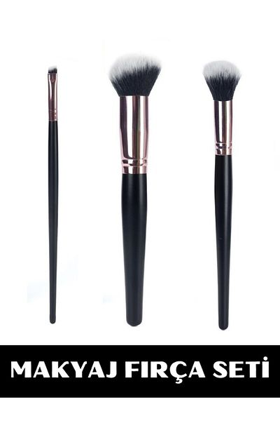 NUNUKO Rt Professional 3-Piece Makeup Brush Set - Make up Brush Set - (Blush-Fondoten-Far)