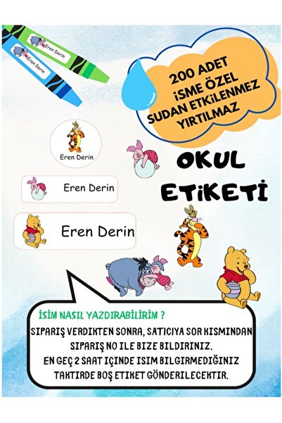 EyER Shoping Školska etiketa na temu Vini Puh, olovka, sveska, prilagođena et...