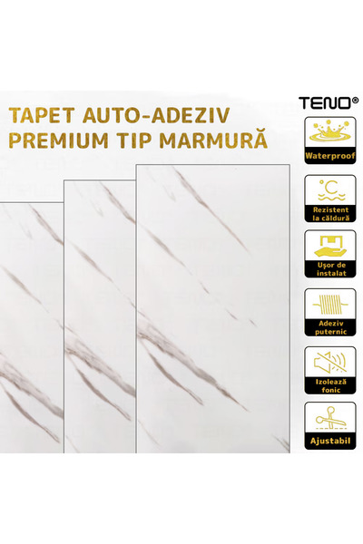 Teno Set 10x Tapet Marmura Premium 3D Teno®, suprafata acoperire 1.8 mp, 30x60 cm, alb marmura