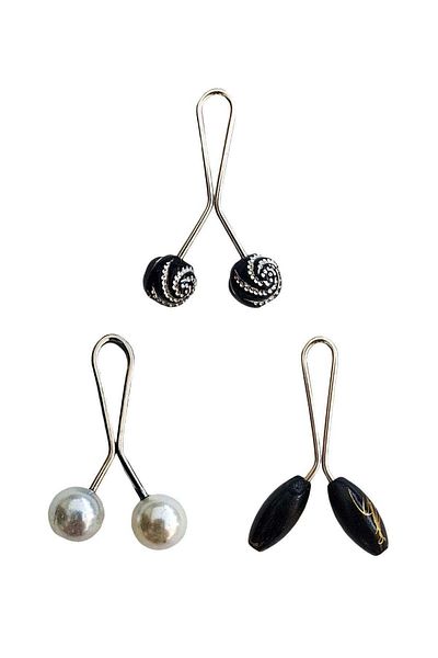 PRATİKOBA 3 Pieces Hijab Scarf and Shawl Clip Pearl White Black Black Patterned