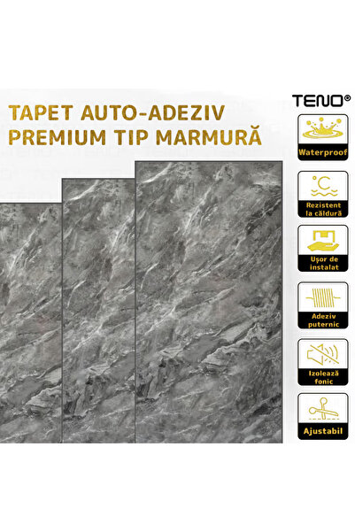 Teno Set 10x Tapet Marmura Premium 3D Teno®, suprafata acoperire 1.8 mp, 30x60 cm, gri inchis