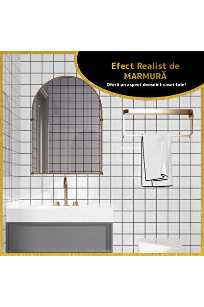 Teno Set 90x Tapet Marmura Premium 3D Teno®, suprafata acoperire 16.2 mp, 30x60 cm, alb