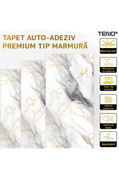 Teno Set 90x Tapet Marmura Premium 3D Teno®, suprafata acoperire 16.2 mp, 30x60 cm, alb