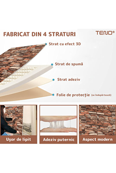 Teno Set of 80x 3D Brick Wallpaper Teno®, coverage area 42.4 sq m, 70x77 cm, red brown