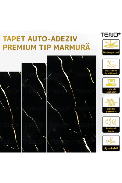 Teno Set of 70x Premium 3D Teno® Marble Wallpaper, coverage area 12.6 sq m, 30x60 cm, black