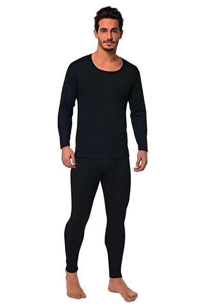 PRATİKOBA Kota Men's Winter Thermal Warm Leggings and Undershirt Set Set of 2 Black