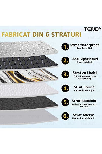 Teno Set 30x Tapet Marmura Premium 3D Teno®, suprafata acoperire 5.4 mp, 30x60 cm, gri multicolor