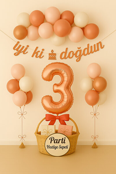 parti hediye sepeti Rose Gold Doğum Günü Balon Seti | Her Yaş 1–9 Rakam Folyo...