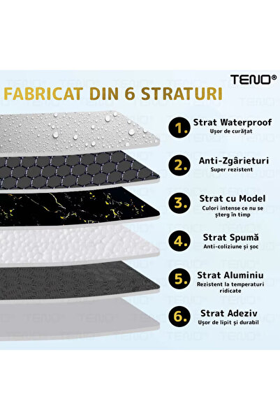 Teno Set 30x Tapet Marmura Premium 3D Teno®, suprafata acoperire 10.8 mp, 60x60 cm, negru/auriu