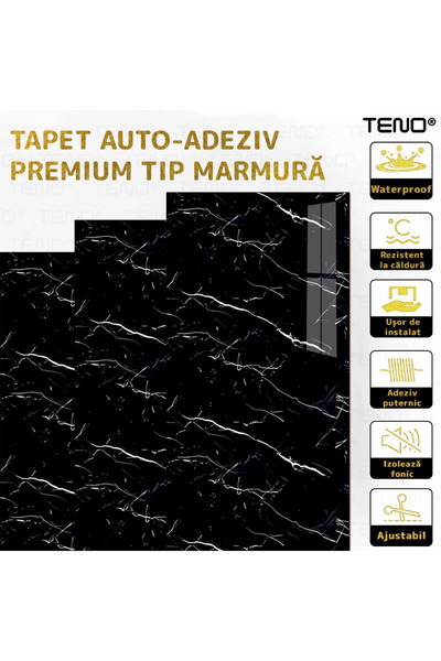 Teno Set of 30x Premium 3D Teno® Marble Wallpaper, coverage area 5.4 sq m, 30x60 cm, black