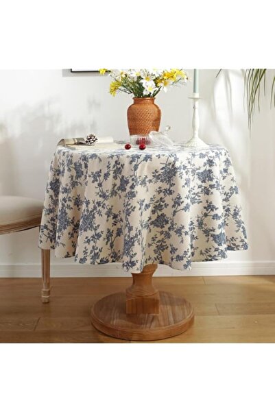 Generic مفرش طاولة دائري من Aputue، مقاوم للغبار والتجاعيد، غطاء طاولة أزرق م...