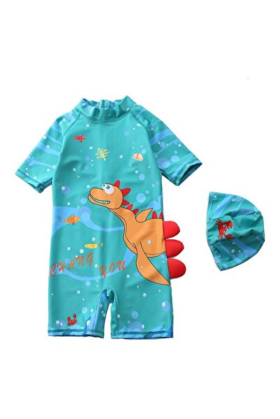 Mixbo Kids' One-Piece Swimsuit, Dino Turquoise Two-Piece -