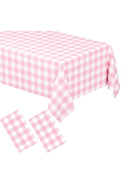 Generic 2 Pack Pink Gingham Tablecloth Rectangular Pink and White Checkered T...
