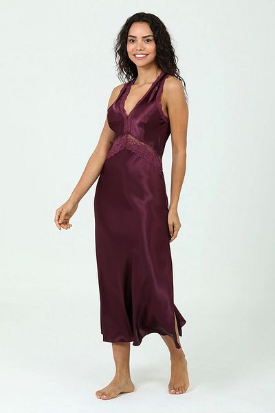 Modestia Bondy Women's 2303 Satin Dressing Gown and Nightgown - Plum