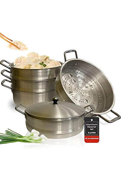NMC وعاء بخار من الألومنيوم مكون من 5 طبقات مع سلة مصفاة وأغطية،