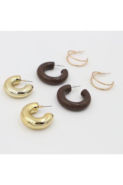 Retrovy Store Cross & Curve – Gold Coffee Earring Set