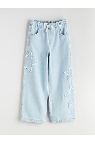 LC Waikiki Alegări strălucitoare din magazinul Shining |   Pantaloni de jeans pentru fete cu picioare largi brodate Blue Star