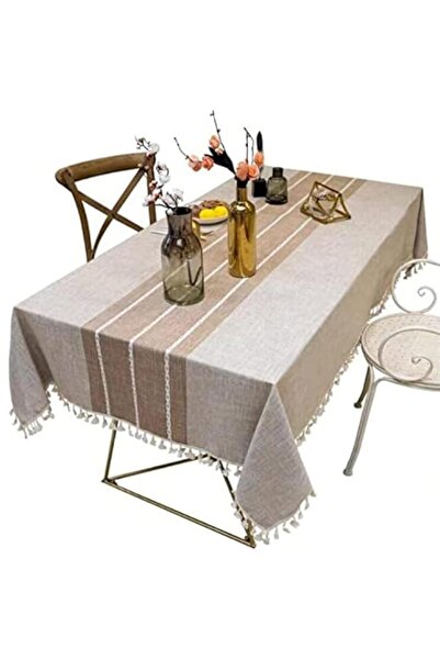 Generic HALAMODO Tablecloths, Stitching Tassel Table Cloth, Linens Wrinkle Fr...