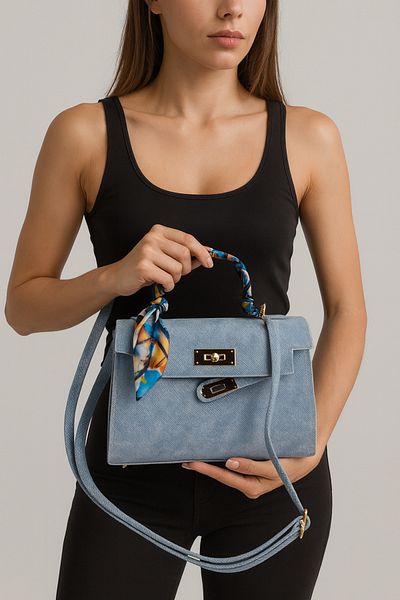 Silblack Women's Hand and Shoulder Bag with Key Lock Leather Shoulder Strap with Shawl Detail – Denim, Black, Crocodile Black, Beige