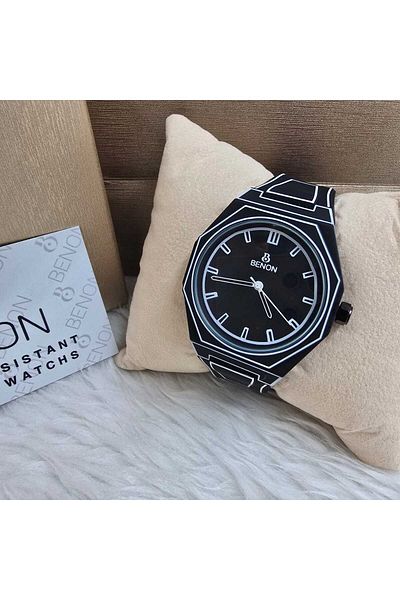 benon Men's black watch with a lightweight polycarbonate body and high-tech water resistance.