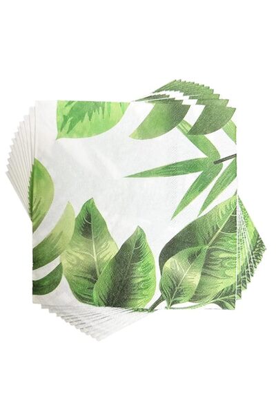 Generic Benting Pack of 20 Tropical Cocktail Napkins - Paper Palm Leaf Serviettes for Kid's Jungle Party, H