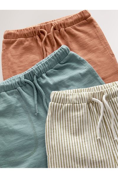 Next Baby Blue/Rust Brown/Ecru Striped 100% Cotton Lightweight Jersey Jogger Pants