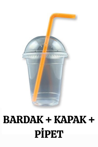 Kalbi Ticaret Plastik Milkshake Bardağı Pipetli Kapaklı 100'lü İçecek Şeffaf ...