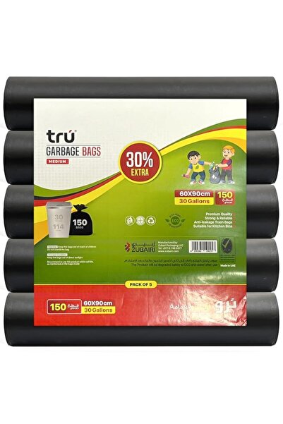 Generic tru® Black Garbage Bags Roll 60x90cm 30Gallon Heavy Duty (30pc x 5 Rolls) 150Bags