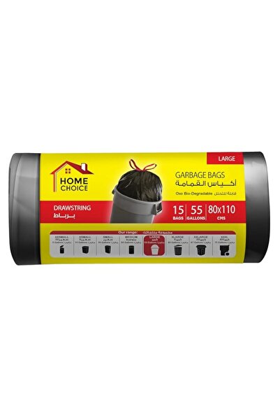 Generic هوم تشويس، أكياس قمامة برباط، سعة 55 جالون، لون أسود، 15 كيس قمامة، م...