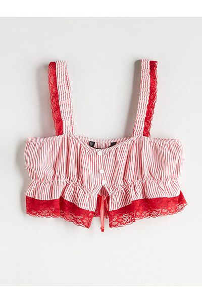 LC Waikiki Quality Parts from Celebi Store |   White Square Collar Patterned Suspender Women's Pajama Set