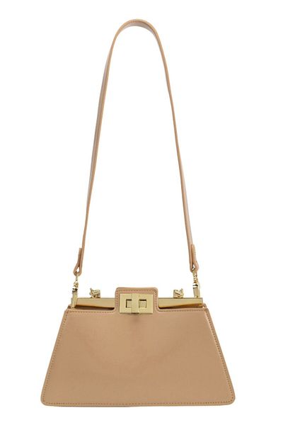 Generic fashionable luxury bag with golden accessories and chain handle along with detachable strap