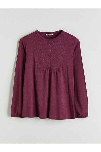 LC Waikiki Quality Parts from Celebi Store |   Grace Plum Crew Neck Embroidered Blouse