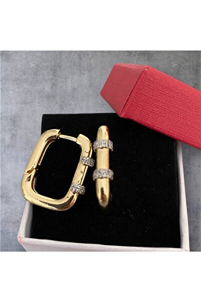 VEGALUXE Çelik Kare Halka Zirkon Taşlı Küpe