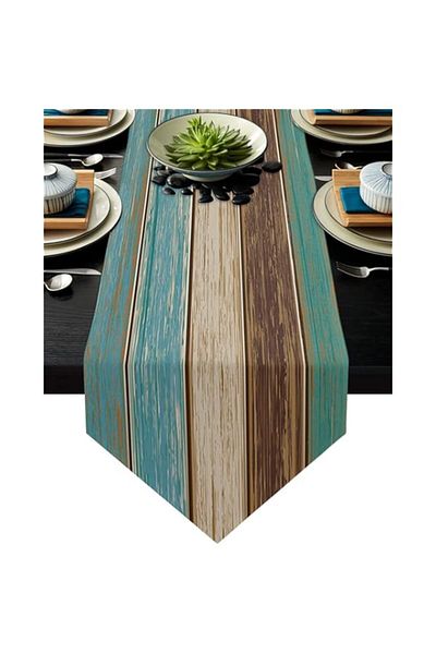 Generic YHRY Farmhouse Table Runners，Burlap Linen Rustic Table Runners 275 cm Long，Retro Barn Wood Gray Bro