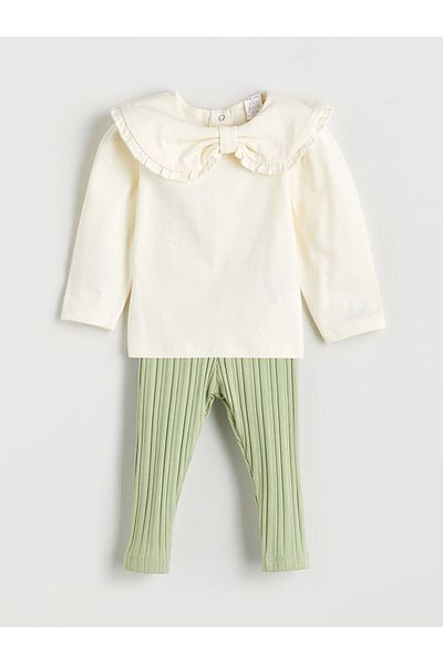 LC Waikiki Quality Parts from Celebi Store |   Ecru Baby Collar Baby Girl Sweatshirt and Leggings 2-Piece