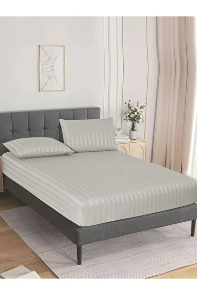 Donetella طقم ملاءات سرير مخططة مقاس 150×200 سم، مقاس كوين - ملاءة سرير واحدة + 2 كيس وسادة، جيب عميق 30 سم